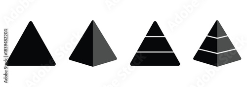 Triangular pyramid icon. Levels of triangular pyramid. Half triangle pyramid chart. Maslow layer diagram. Development level infographic. Business graph. designed for business presentations, charts.