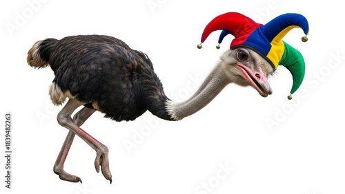 Obraz na płótnie Funny Ostrich in a Jester Hat