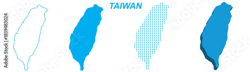 Taiwan Map Vector Set, Asia Outline Silhouette Dotted 3D Solid Shapes, Taiwan Country Infographic Template, Editable EPS Taiwan Geography