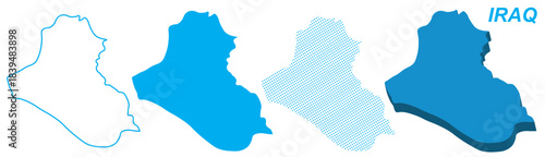 Iraq Map Vector Set, Middle East Outline Silhouette Dotted 3D Solid Shapes, Iraq Country Infographic Template, Editable EPS Iraq Geography