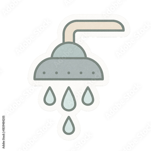 Shower head icon with water drops falling, isolated on transparent background