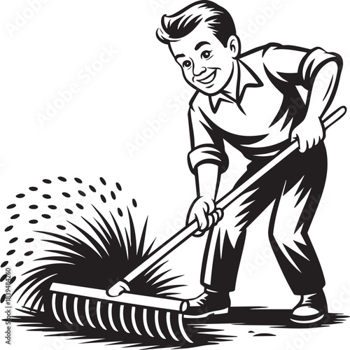 vector illustration of man cultivate field