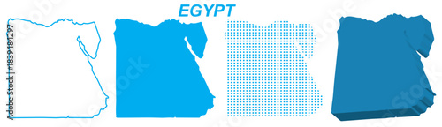 Egypt Map Vector Set, North Africa Middle East Outline Silhouette Dotted 3D Solid Shapes, Egypt Country Infographic Template, Editable EPS Egypt Geography