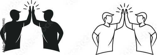 Three variations of a high five between two people in athletic wear