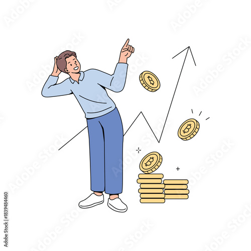 Bitcoin Investment Illustration. Crypto Price Explosion Flat Vector.