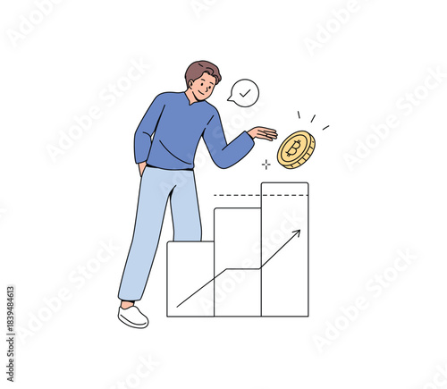 Growing Cryptocurrency Investment Illustration. Flat Vector.