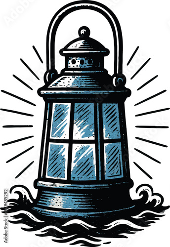 Nautical Lantern Ocean Waves Vintage Marine Light