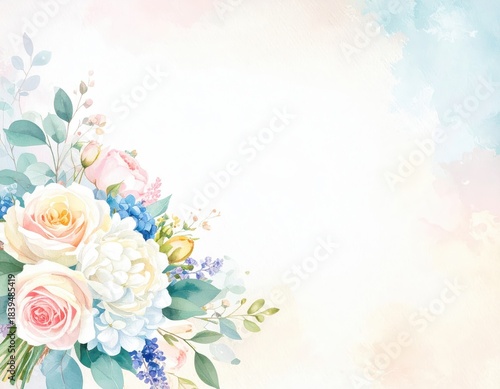 Watercolor floral pattern with roses and blue blooms soft floral design with watercolor roses and blue petals