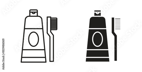 Toothbrush and toothpaste icons silhouettes. Vector elements for design.