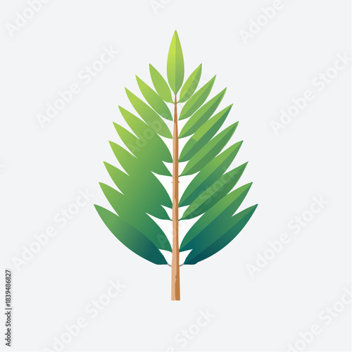 A single green plant stem with vibrant leaves.