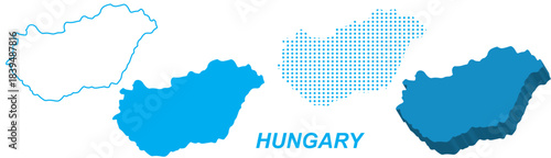 Hungary Map Vector Set, European Outline Silhouette Dotted 3D Solid Shapes, Hungary Country Infographic Template, Editable EPS Hungary Geography