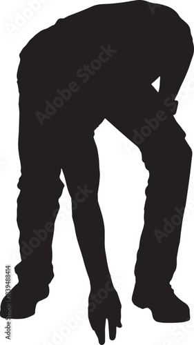 vector, silhouette of  front view of a man holding a paintbrush, painting something imaginary with his arm raised