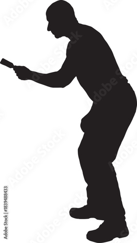 vector,silhouette of  Side view of a man holding a paintbrush painting something imaginary