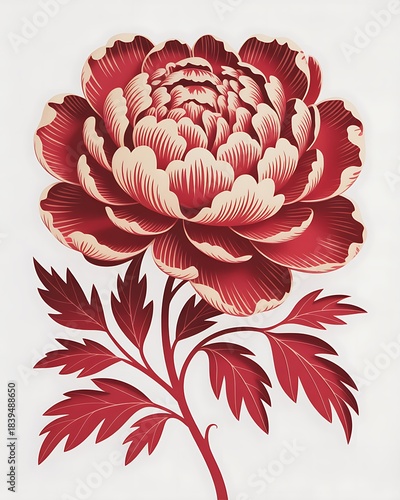 Red Peony Flower Chinese Paper Cut