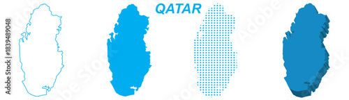 Qatar Map Vector Set, Middle East Outline Silhouette Dotted 3D Solid Shapes, Qatar Country Infographic Template, Editable EPS Qatar Geography