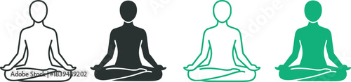 Four silhouettes of a woman meditating in different color variations