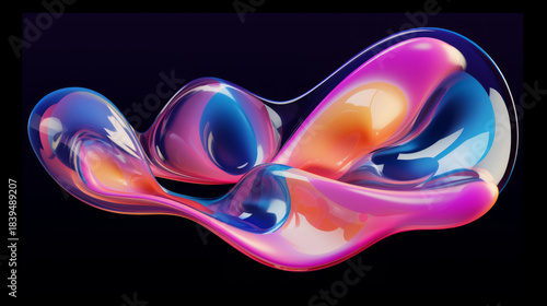 Colorful holographic liquid curve in 3D against black background for tech inspired art