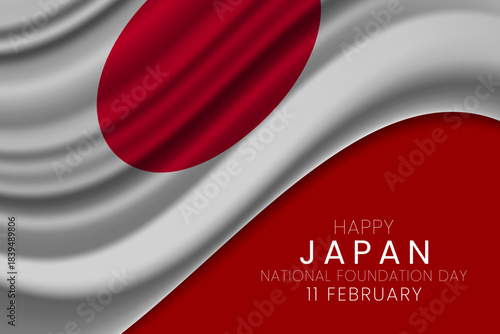 Japanese National Founding Day celebration with wavy flag background