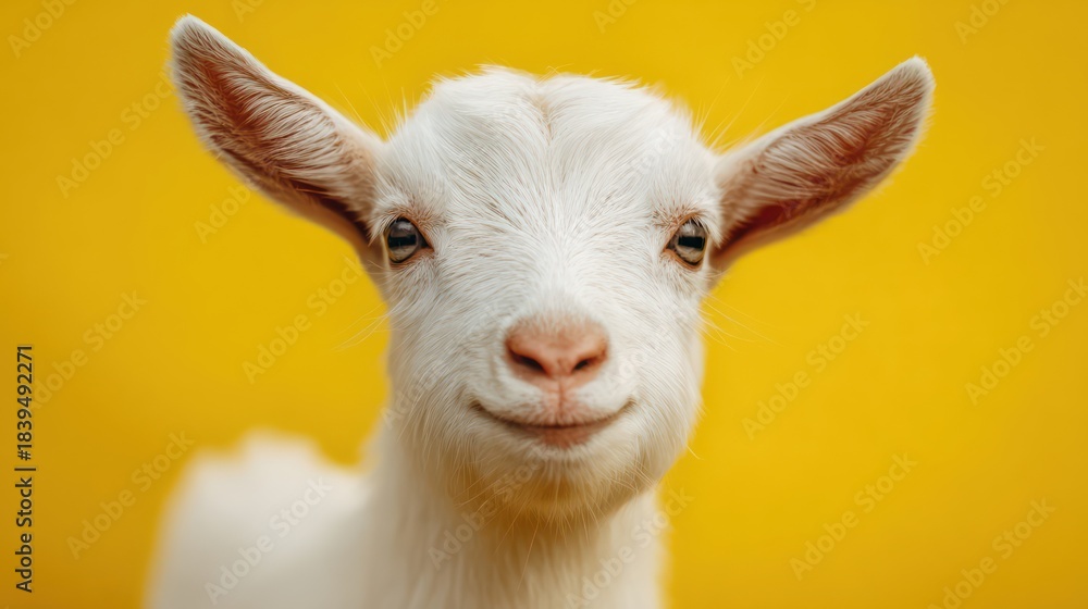 Obraz premium Livestock Portrait of a Young Goat on a Colorful Backdrop
