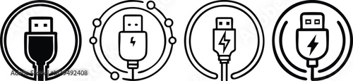 Charging port icon with simple monoline USB C outline ideal for modern device interface illustrations