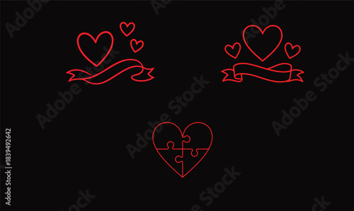 set of red and black hearts with ribbon 