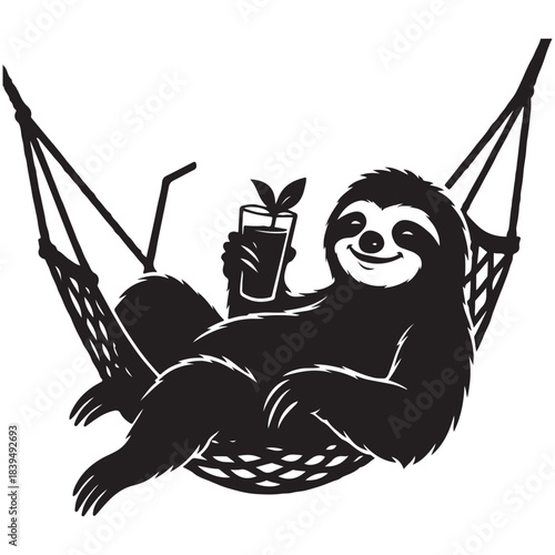 Relaxed sloth enjoying a drink while resting gently in hammock.