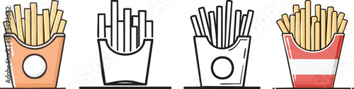 French fries monoline icon showing straight fry lines in simple box design for modern food graphics