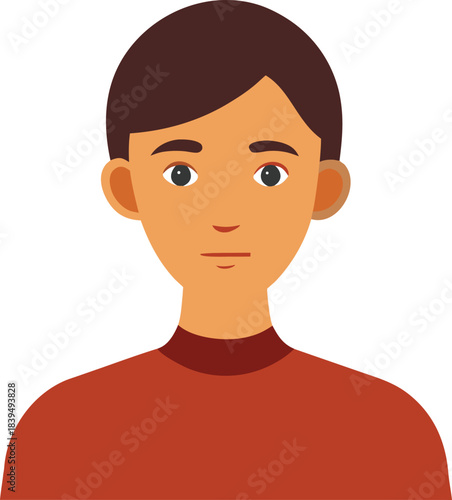 Modern flat portrait illustration of a person with chestnut skin tone and smooth edges