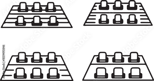 Four Rows of Stadium Seats in Outline Style seating arena on transparent background