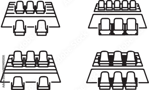 Four Seating Arrangement Icons in Outline Style on White Background chairs seats on transparent background