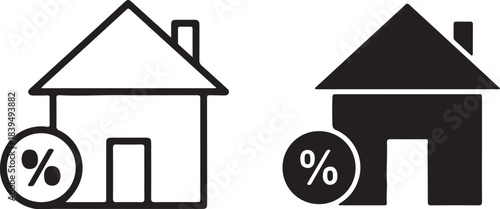 House Icon with Percentage Symbol in Outline and Solid Styles on White Background home building on transparent background
