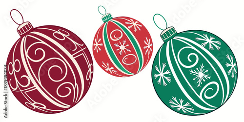 Premium glossy christmas ball ornament set reflective design elements