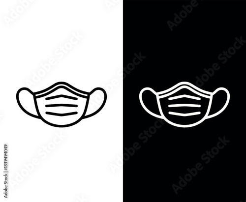 Medical Face Mask Icon In Line Art And Solid Fill On White And Black Backgrounds medical mask health 