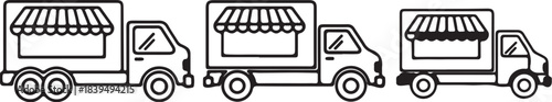 Three Food Truck Icons in Outline Style on White Background mobile kitchen on transparent background