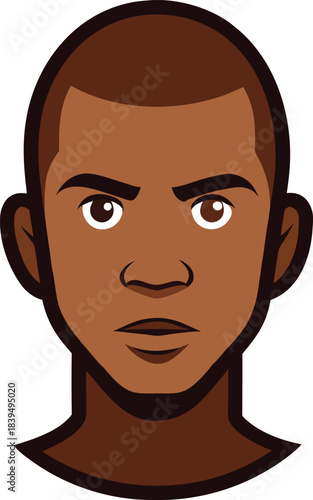 Stylized vector illustration of a person s head with deep coffee skin tone and clean outline