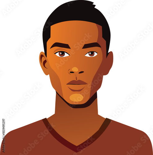 Minimalist portrait illustration with deep russet skin tone and soft shading suitable for advertising banners