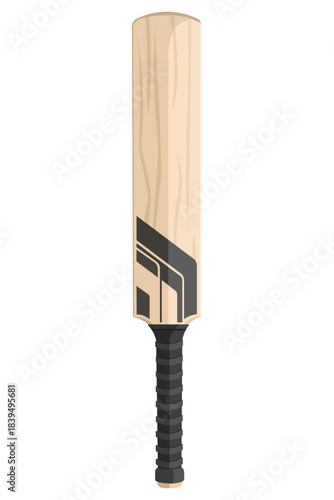 Wooden cricket bat with black grip isolated on white background