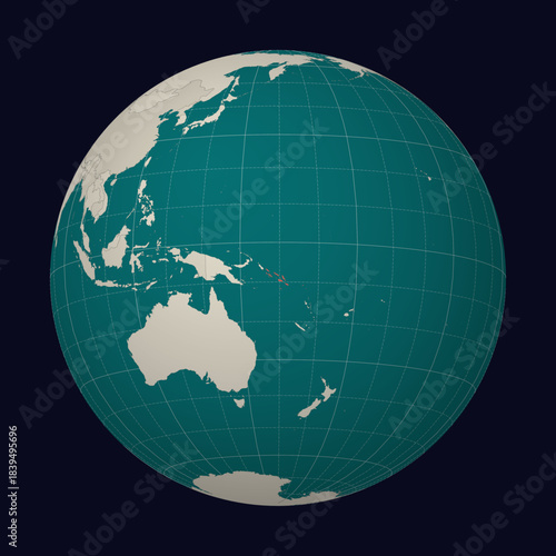 Solomon Islands on the map. Globe centered to Solomon Islands. Country location on the world map. Teal Pale Mint color palette. Globe with countries, meridians and parallels.