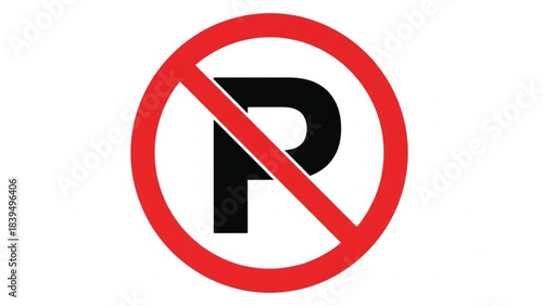 A clear, universal No Parking sign illustration featuring the capital letter P crossed out by a thick red diagonal line within a red circle. This instantly recognizable traffic symbol is isolated.
