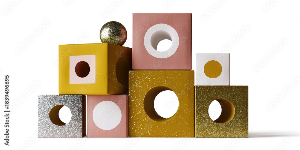 Fototapeta premium Colorful building blocks arranged in a creative pattern on a white surface during daylight hours