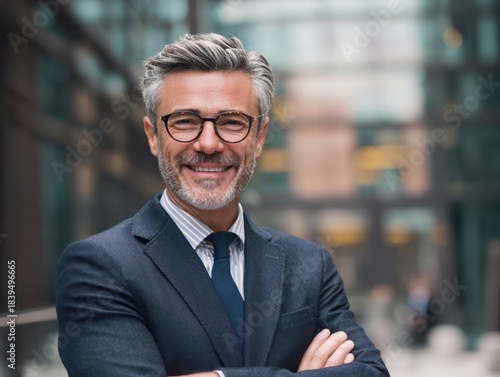 Wallpaper Mural Successful Mature Businessman Smiling Confidently with Arms Crossed Standing Outside Modern Office Building in Financial District with Positive Attitude and Happiness Torontodigital.ca