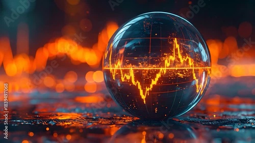 Financial Insight: A glowing orb encapsulates a dynamic financial data visualization. Its intricate patterns and radiant light symbolizing the complex nature of markets and investment.