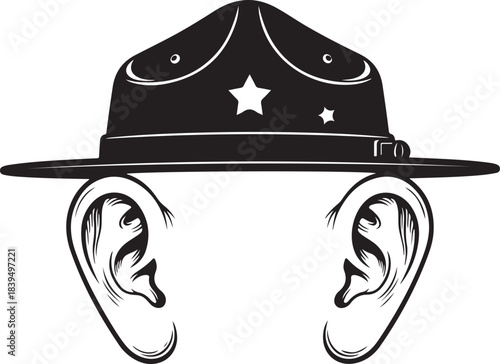 Ranger Hat with Ears Vector Icon – Scout, Military, Adventure Silhouette Design Set