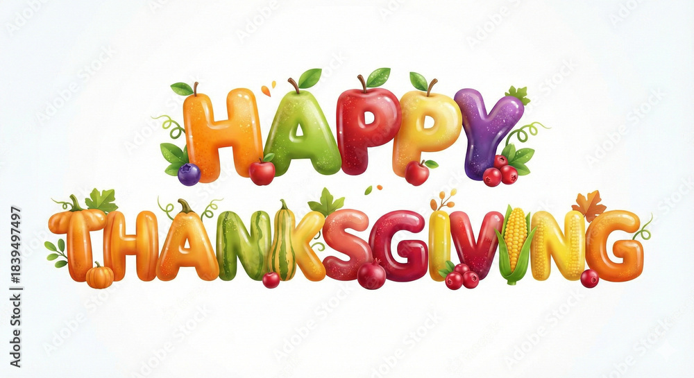 Naklejka premium happy thanksgiving text typography 3d. AI