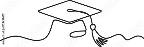 Continuous line drawing of graduation cap and tassel academic success concept