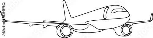 Continuous line drawing of passenger airplane on landing gear ready for takeoff or landing travel vacation concept