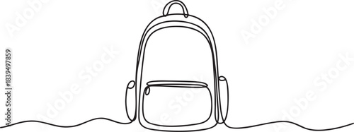 Continuous line drawing of school backpack or travel rucksack vector illustration