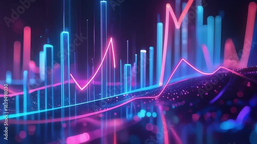Dynamic Data Visualization: A mesmerizing display of colorful financial data visualizations, charts, and graphs come alive. Evoking the essence of market trends, economic analysis.