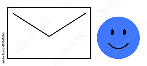 Communication concept. Communication through messages ed by an envelope icon and a smiling face. Communication builds connectivity and interaction. For email, social media, and messaging apps