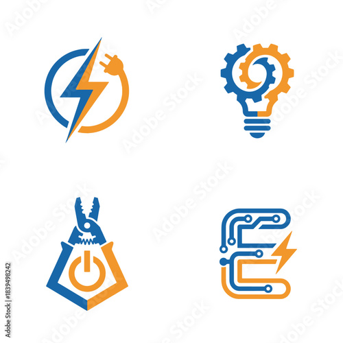 Modern vector electricity technology engineering power logos and industrial innovation icons, perfect for dynamic business solutions and startup branding.